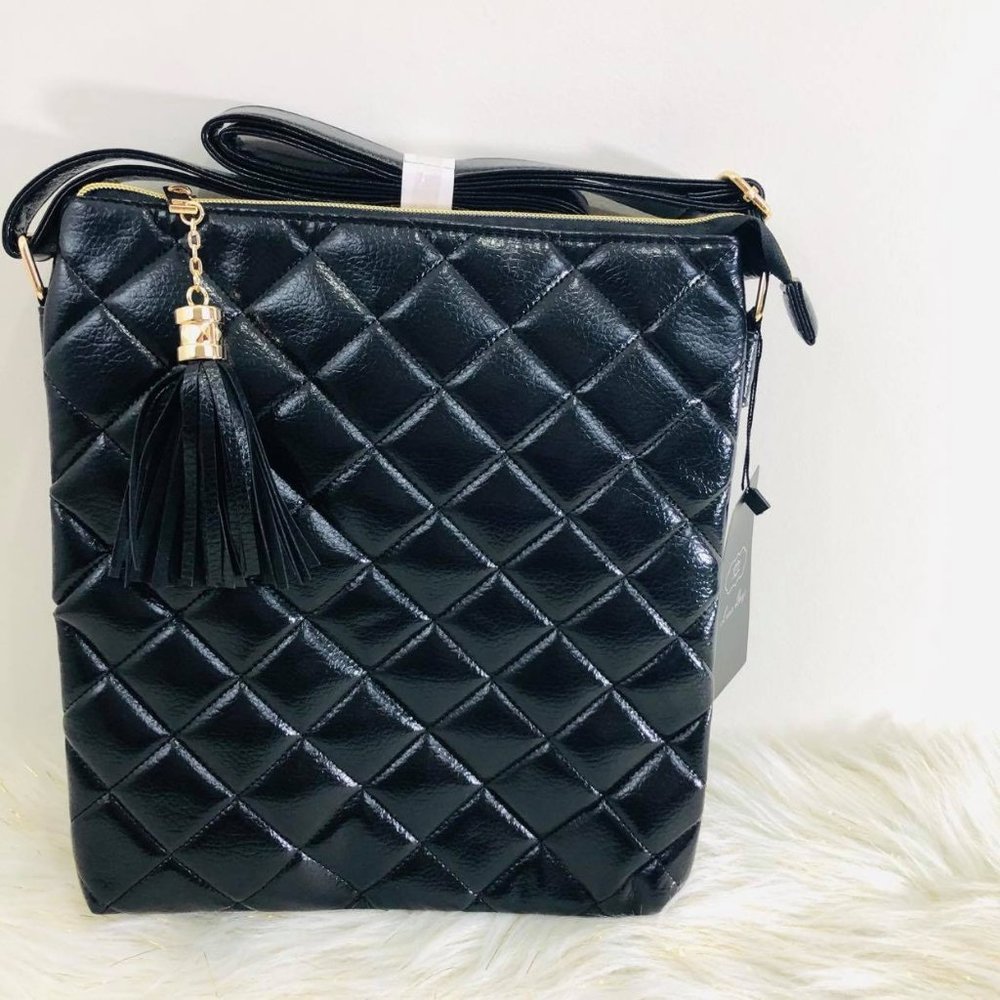 Luna Bags Quilted Cross Body Bag Black Faux Leathe